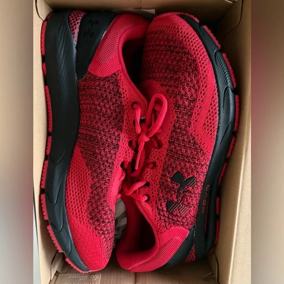Under Armour Men’s Red and Black Athletic Shoes Size-10.5